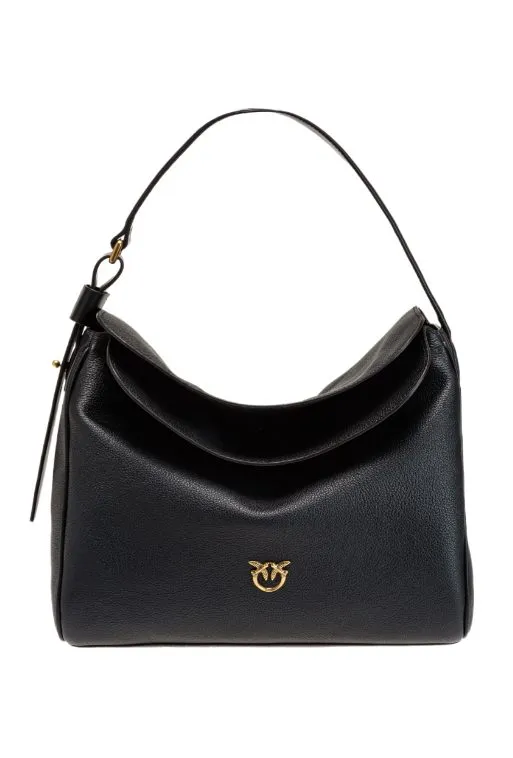 BIG LEAF BAG HOBO IN TUMBLED LEATHER — black