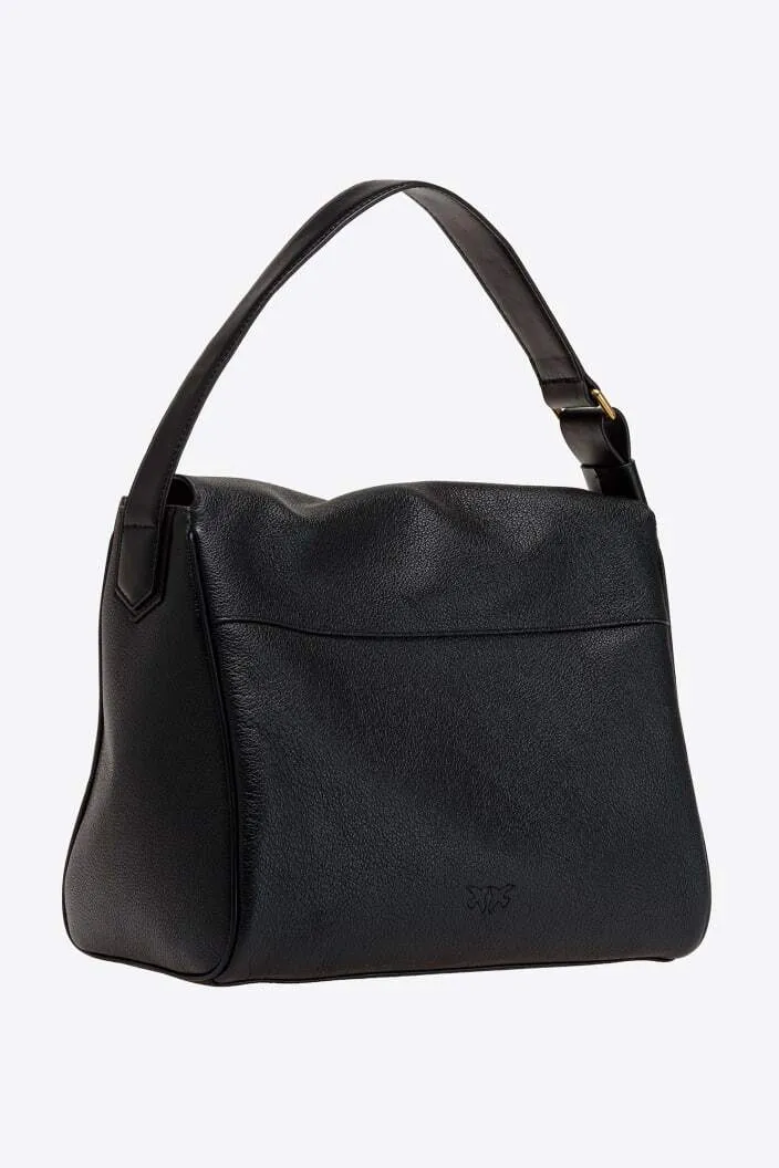 BIG LEAF BAG HOBO IN TUMBLED LEATHER — black