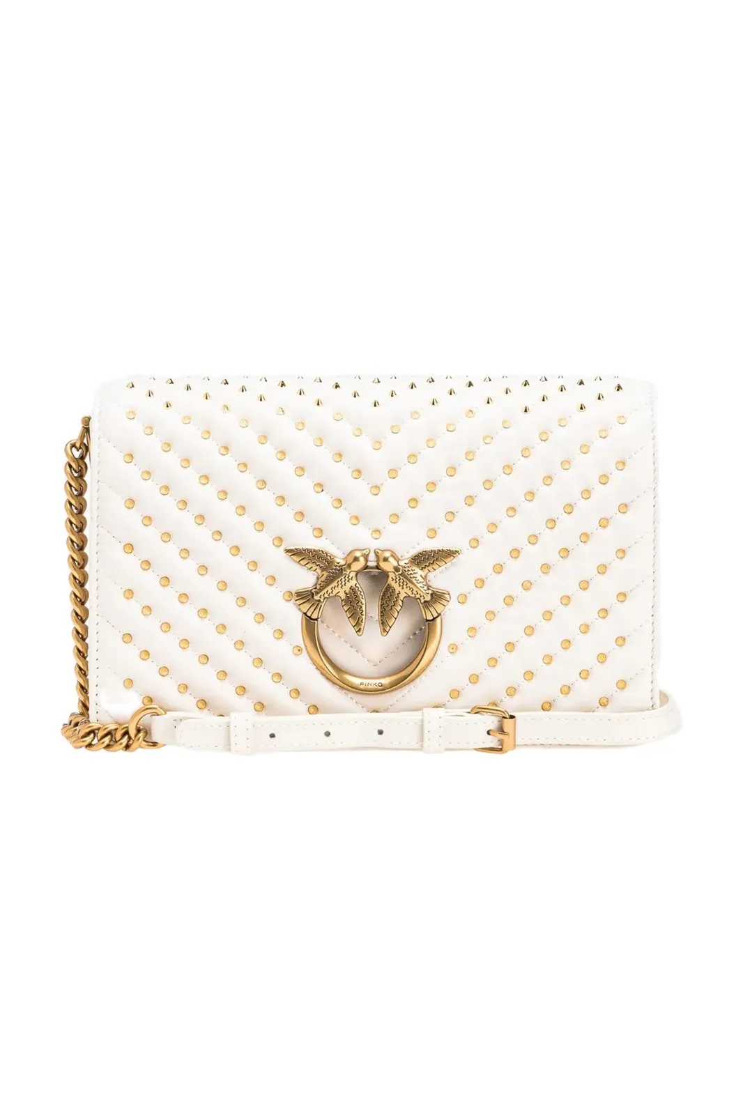 CLASSIC LOVE BAG CLICK CHEVRON STUDS — white-antique gold