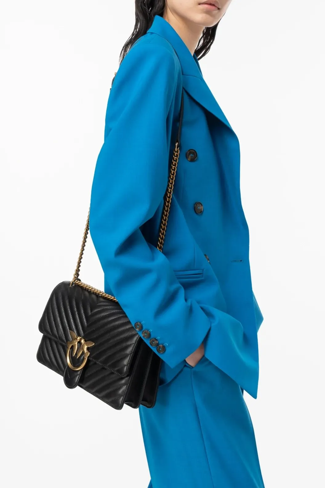 CLASSIC LOVE BAG ONE CHEVRON — black/antique gold — фото 3