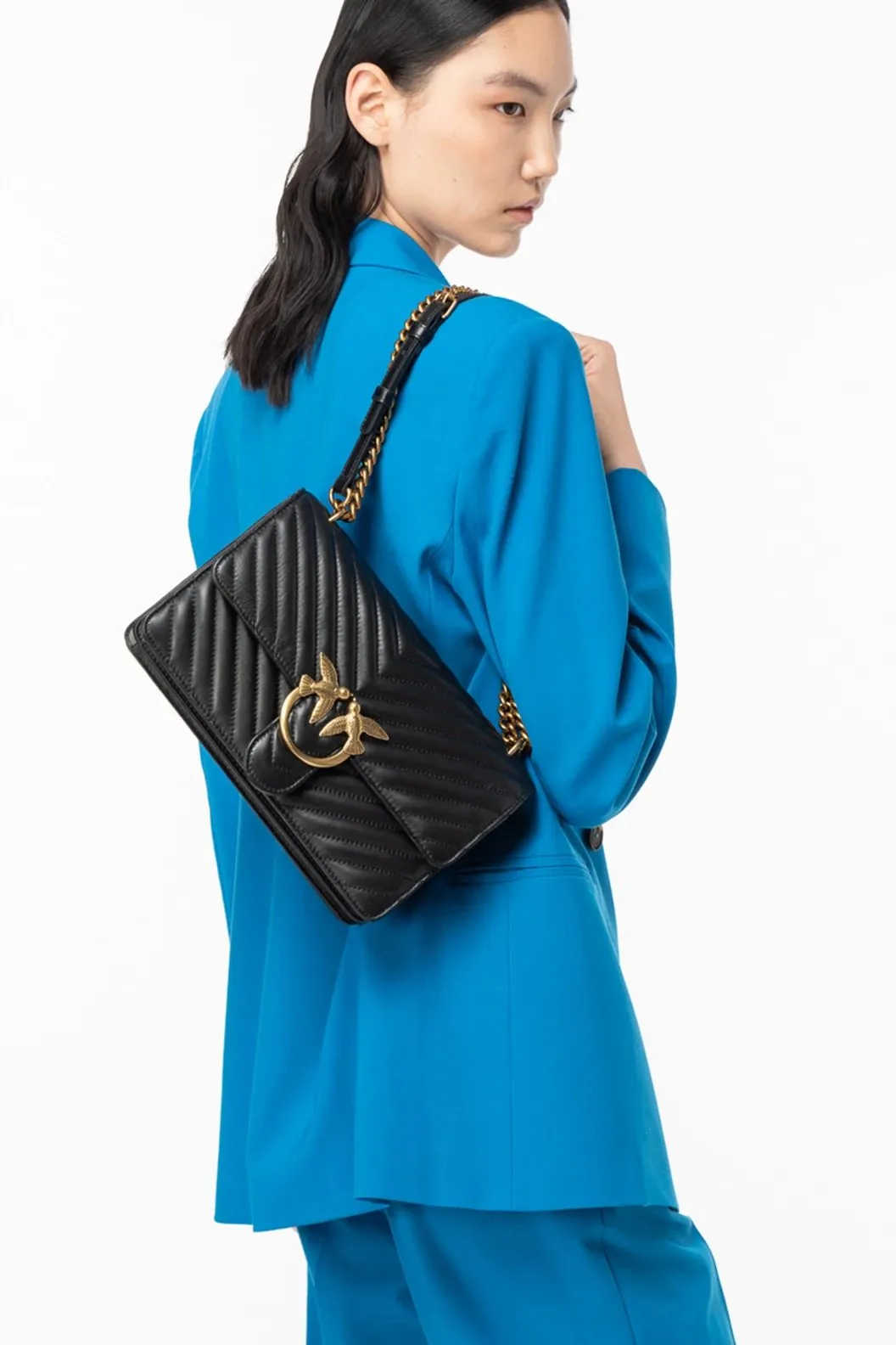 CLASSIC LOVE BAG ONE CHEVRON — black/antique gold
