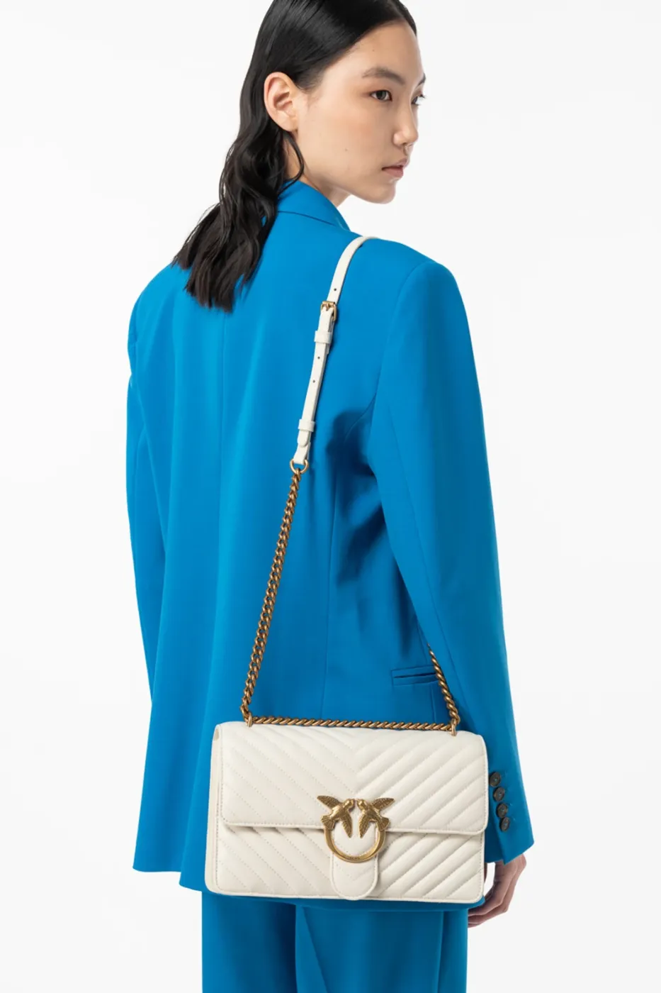 CLASSIC LOVE BAG ONE CHEVRON — white/antique gold