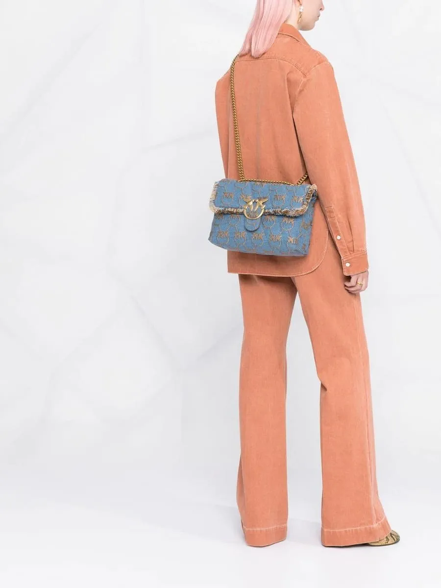 CLASSIC LOVE BAG PUFF DENIM LOGO — light blue