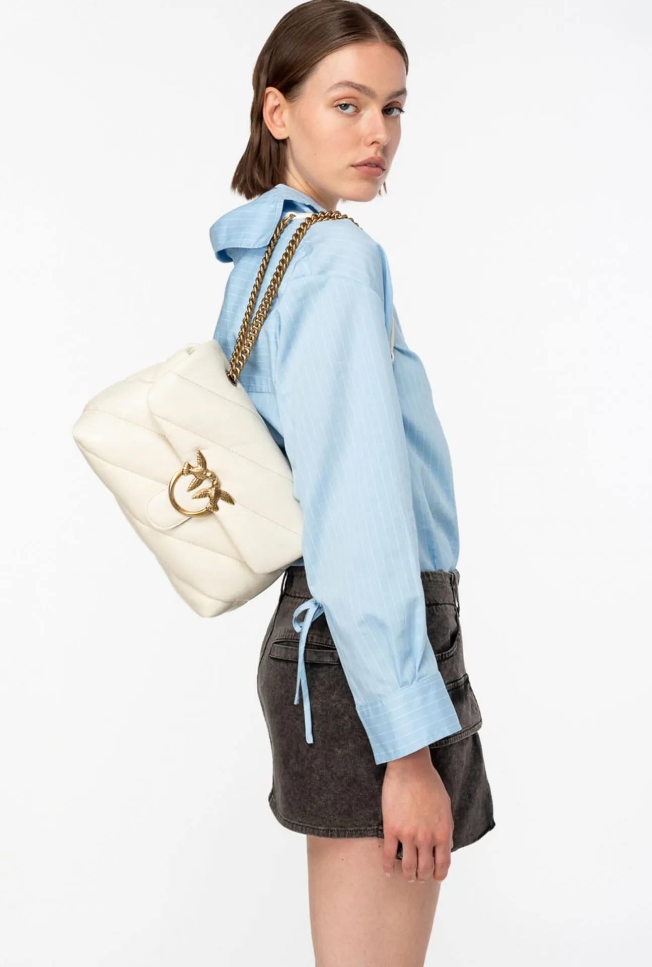 CLASSIC LOVE BAG PUFF MAXI QUILT — white/gold