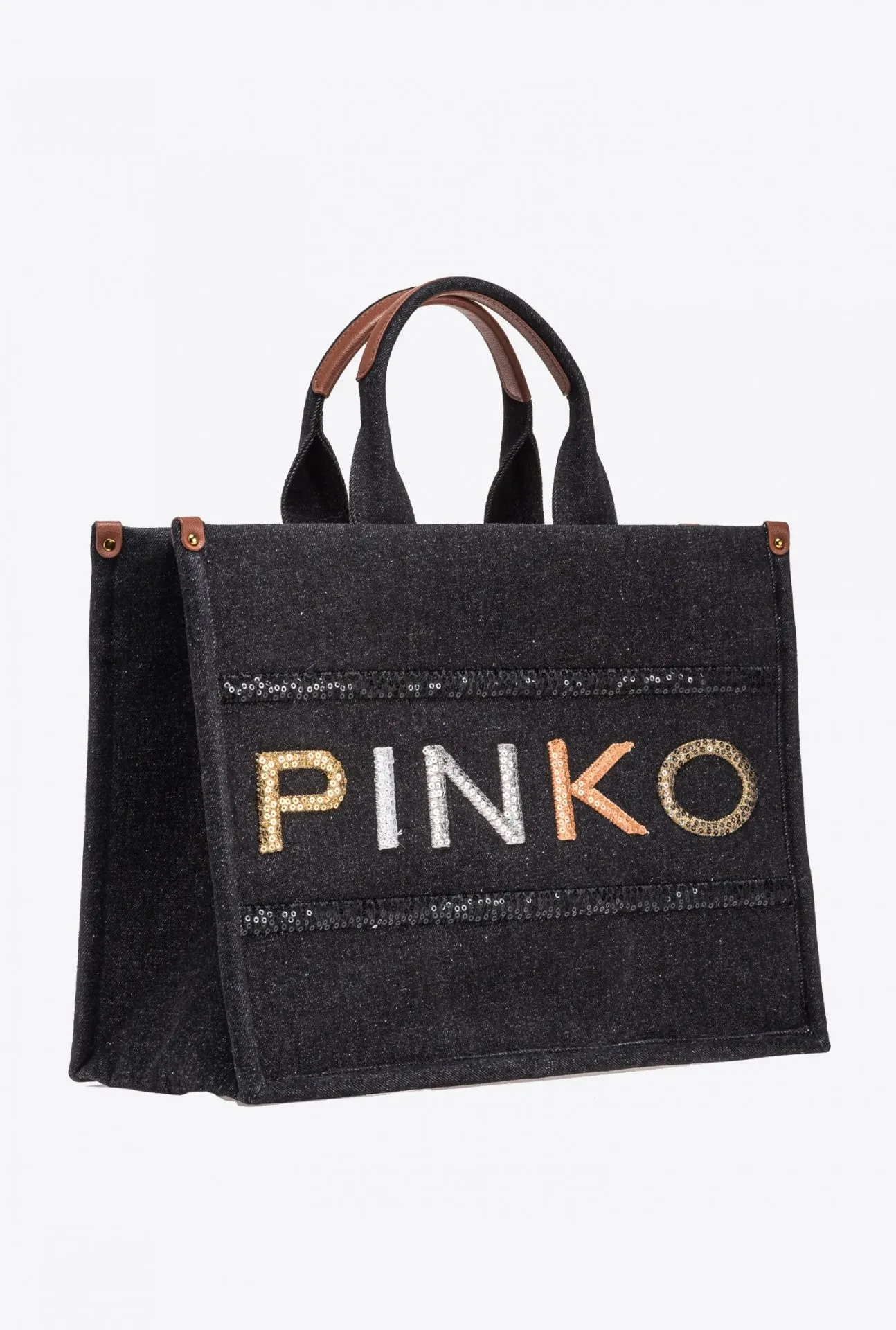 DENIM SHOPPER BAG WITH SEQUINNED LOGO — фото 3
