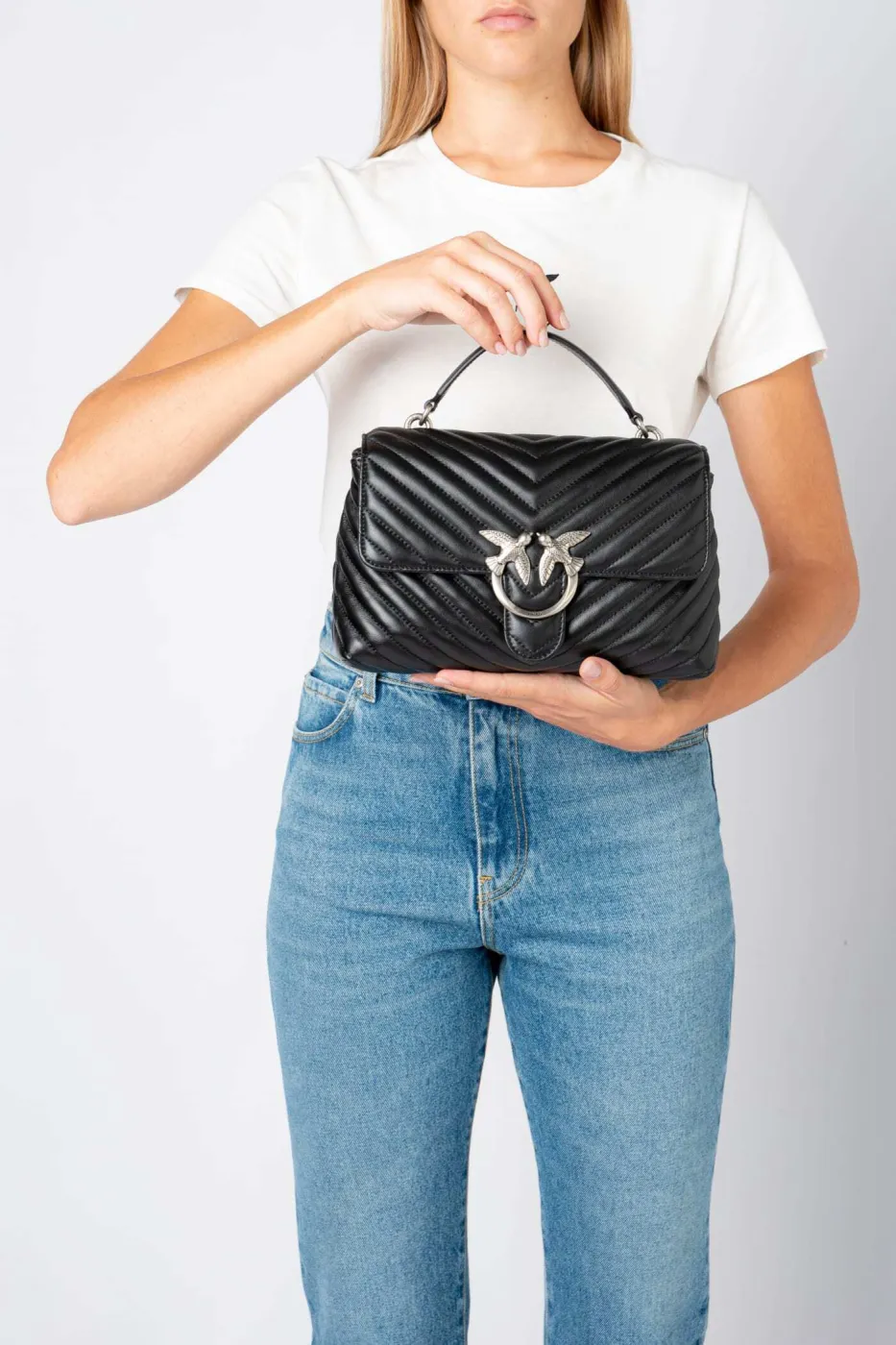 LADY LOVE BAG PUFF CHEVRON — black-old silver