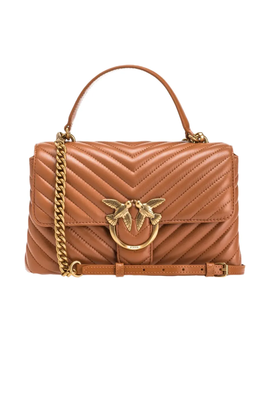 LADY LOVE BAG PUFF CHEVRON — cognac-antique gold