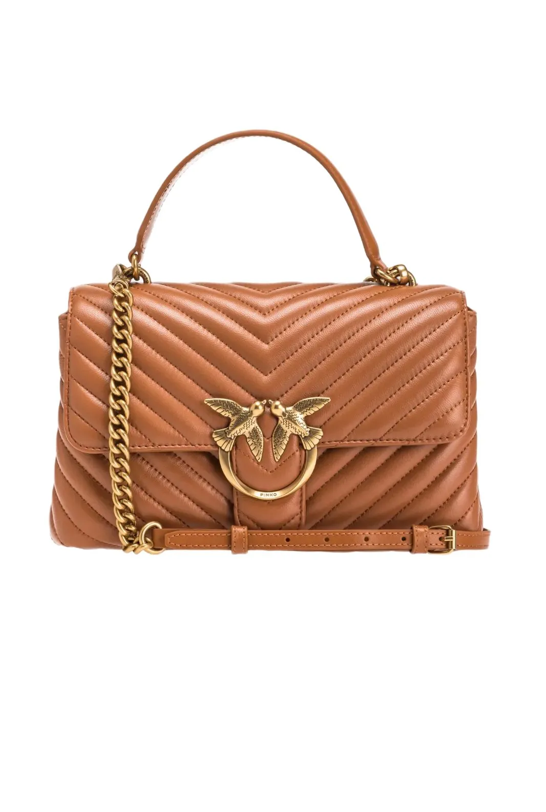 LADY LOVE BAG PUFF CHEVRON — cognac-antique gold