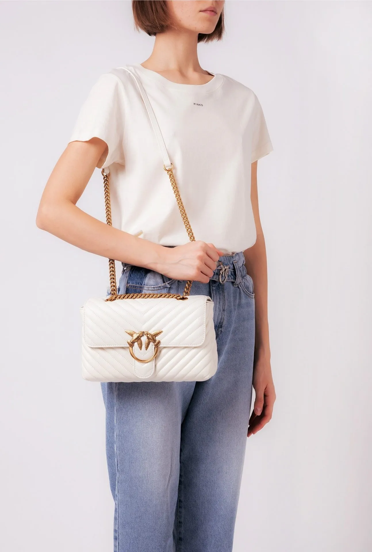 LADY LOVE BAG PUFF V QUILT — white/gold — фото 4