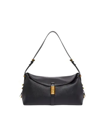 LEATHER SADDLE BAG SHOULDER BAG — black gold