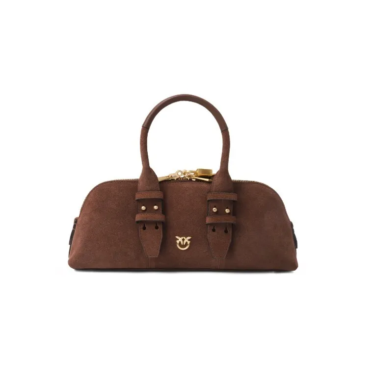 LOVE BAG MINI BOWLING BAGUETTE IN SUEDE — cognac
