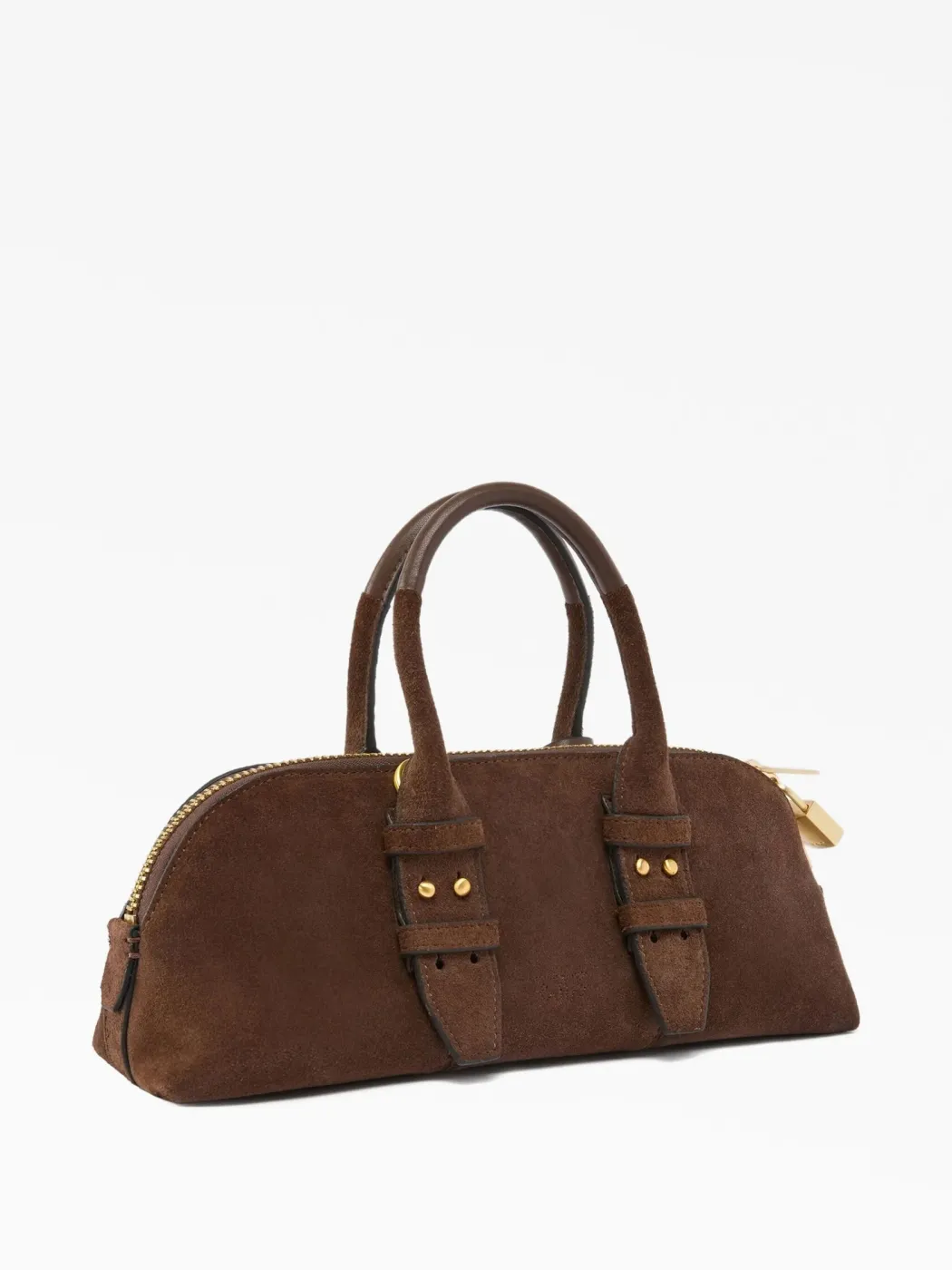 LOVE BAG MINI BOWLING BAGUETTE IN SUEDE — cognac — фото 4