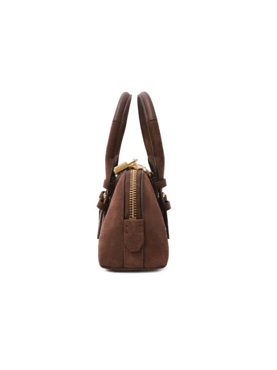LOVE BAG MINI BOWLING BAGUETTE IN SUEDE — cognac — фото 5