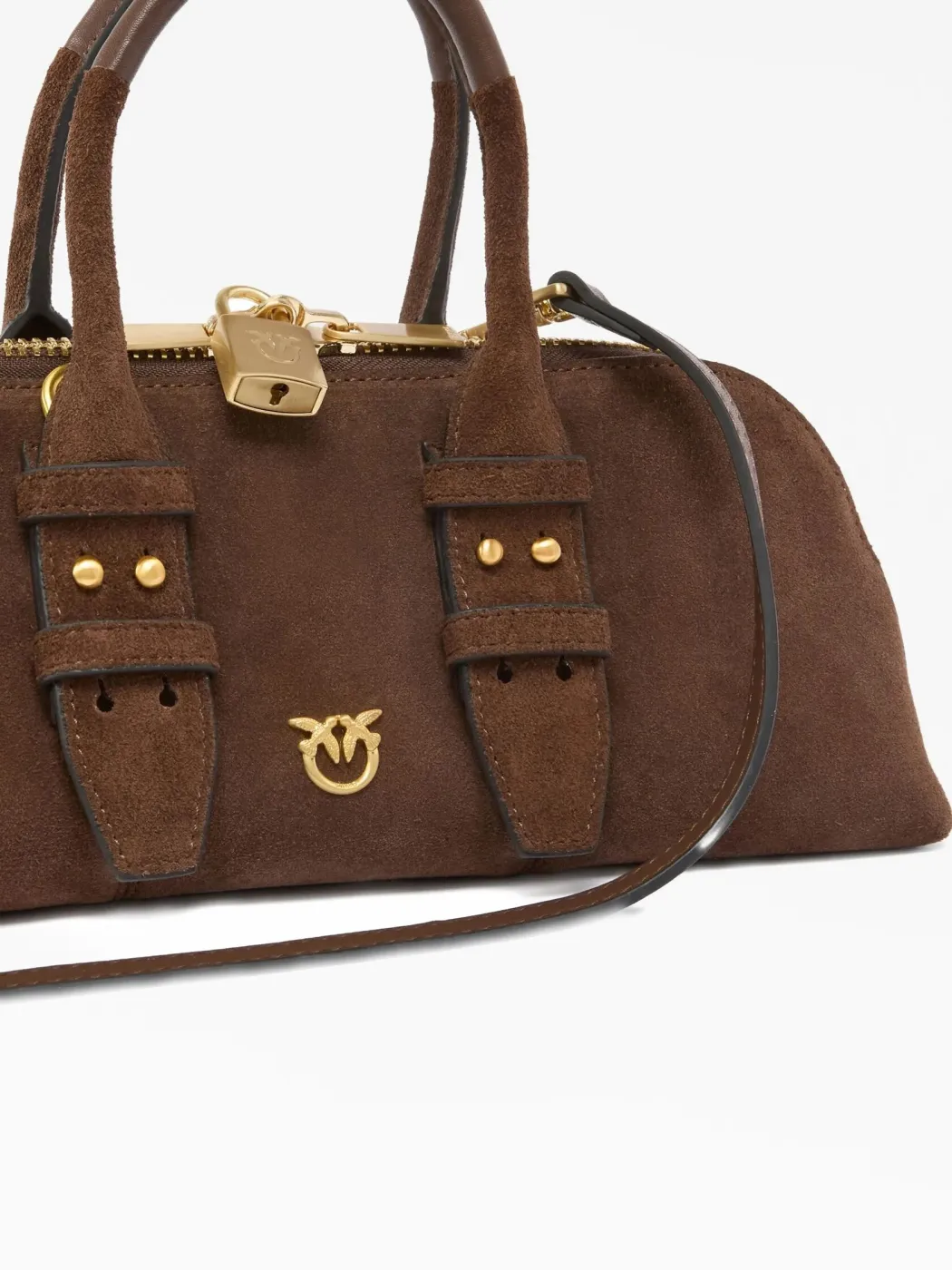 LOVE BAG MINI BOWLING BAGUETTE IN SUEDE — cognac — фото 6