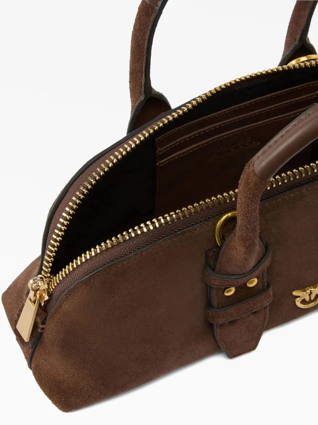 LOVE BAG MINI BOWLING BAGUETTE IN SUEDE — cognac — фото 7