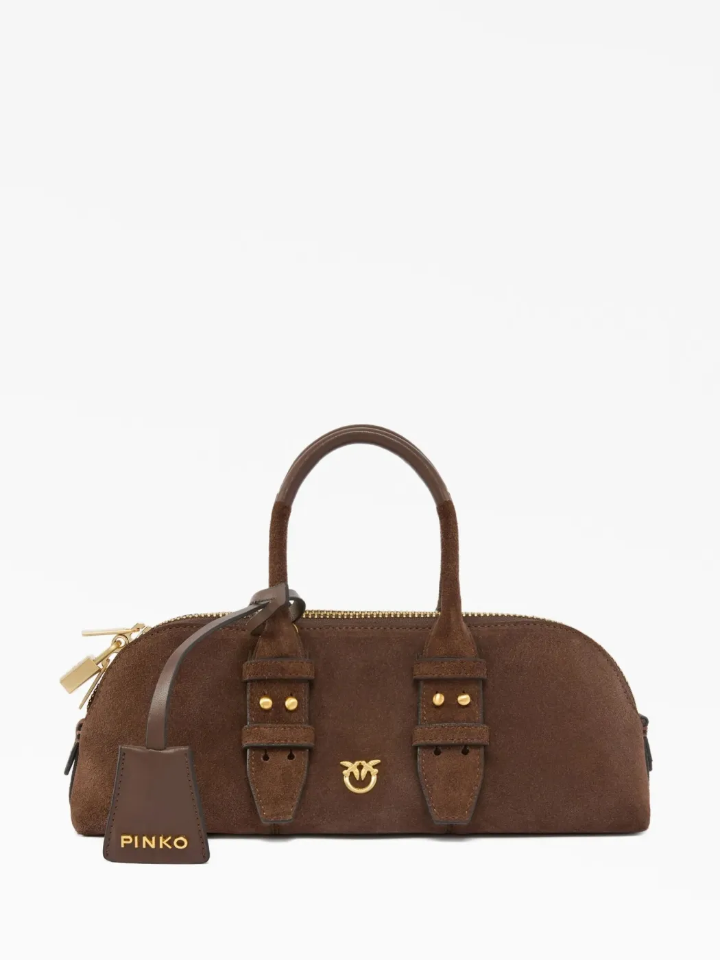 LOVE BAG MINI BOWLING BAGUETTE IN SUEDE — cognac — фото 8