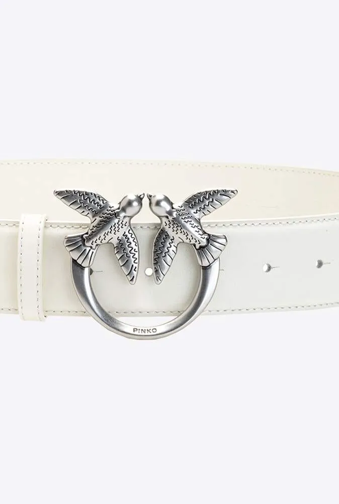 LOVE BIRDS LEATHER BELT — white–silver — L (100 см)