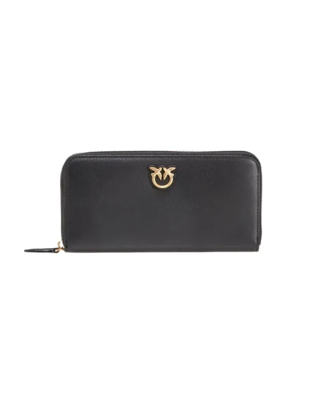 LOVE BIRDS QUILTED WALLET — black