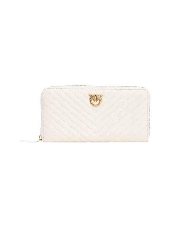 LOVE BIRDS QUILTED WALLET — white