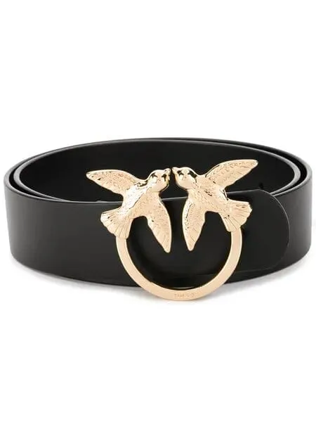 LOVE BIRDS SIMPLY LEATHER BELT — black–gold — L (100см)