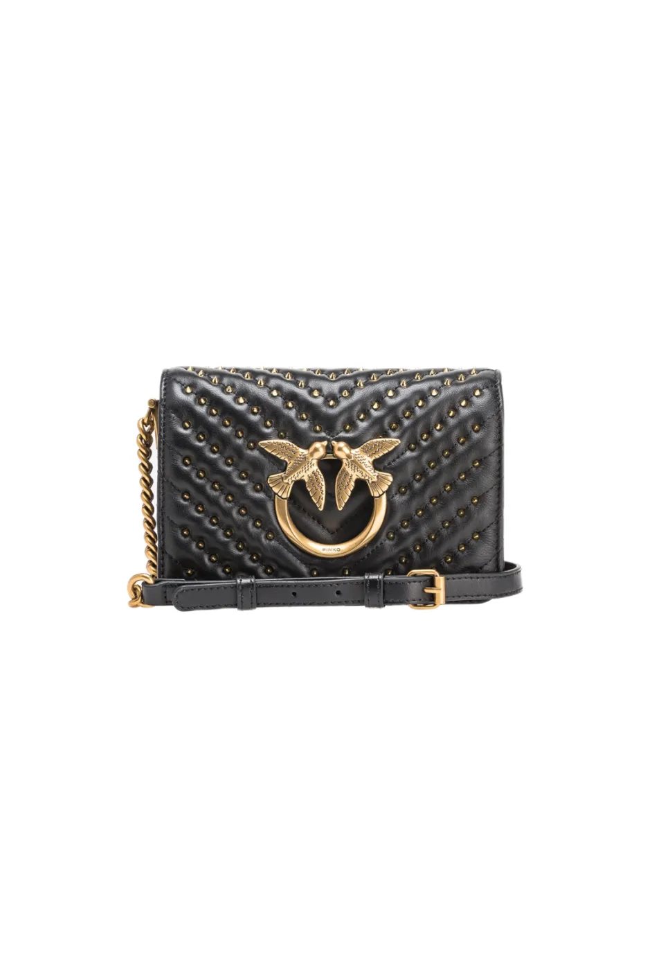MINI LOVE BAG CLICK CHEVRON STUDS — black-antique gold