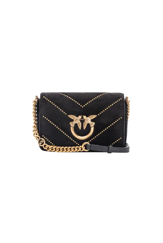 MINI LOVE BAG CLICK IN VELVET WITH STUDS — black