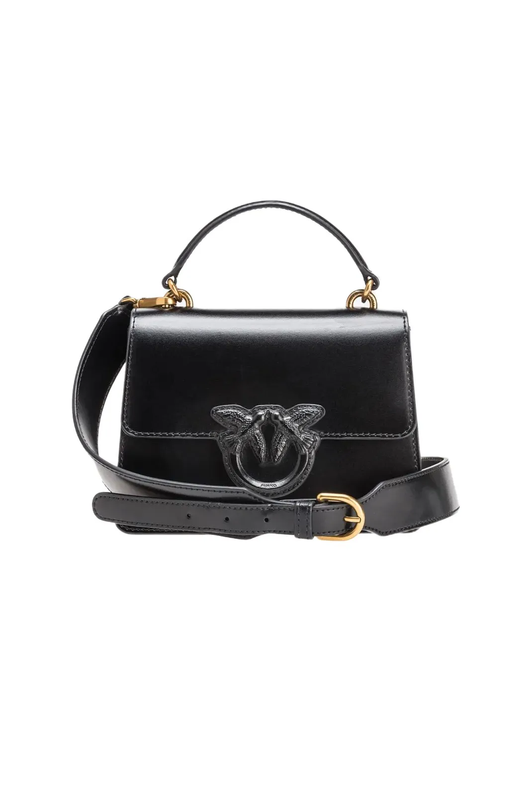 MINI LOVE BAG ONE TOP HANDLE LIGHT WITH LEATHER BUCKLE — black-antique gold