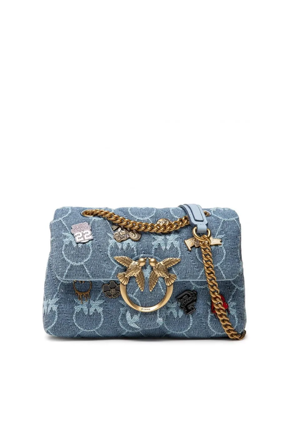 MINI LOVE BAG PUFF VARSITY PINS — light blue