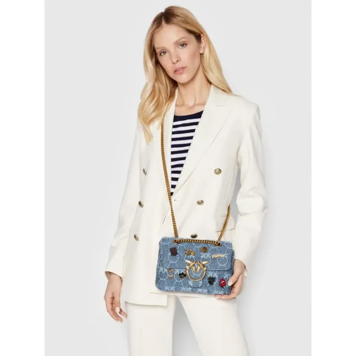 MINI LOVE BAG PUFF VARSITY PINS — light blue