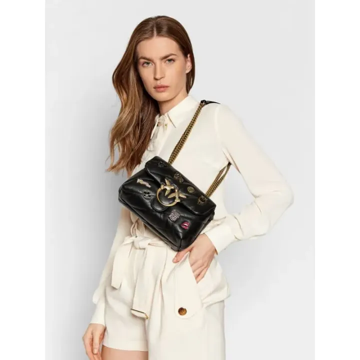 MINI LOVE BAG PUFF VERSITY PINS — black
