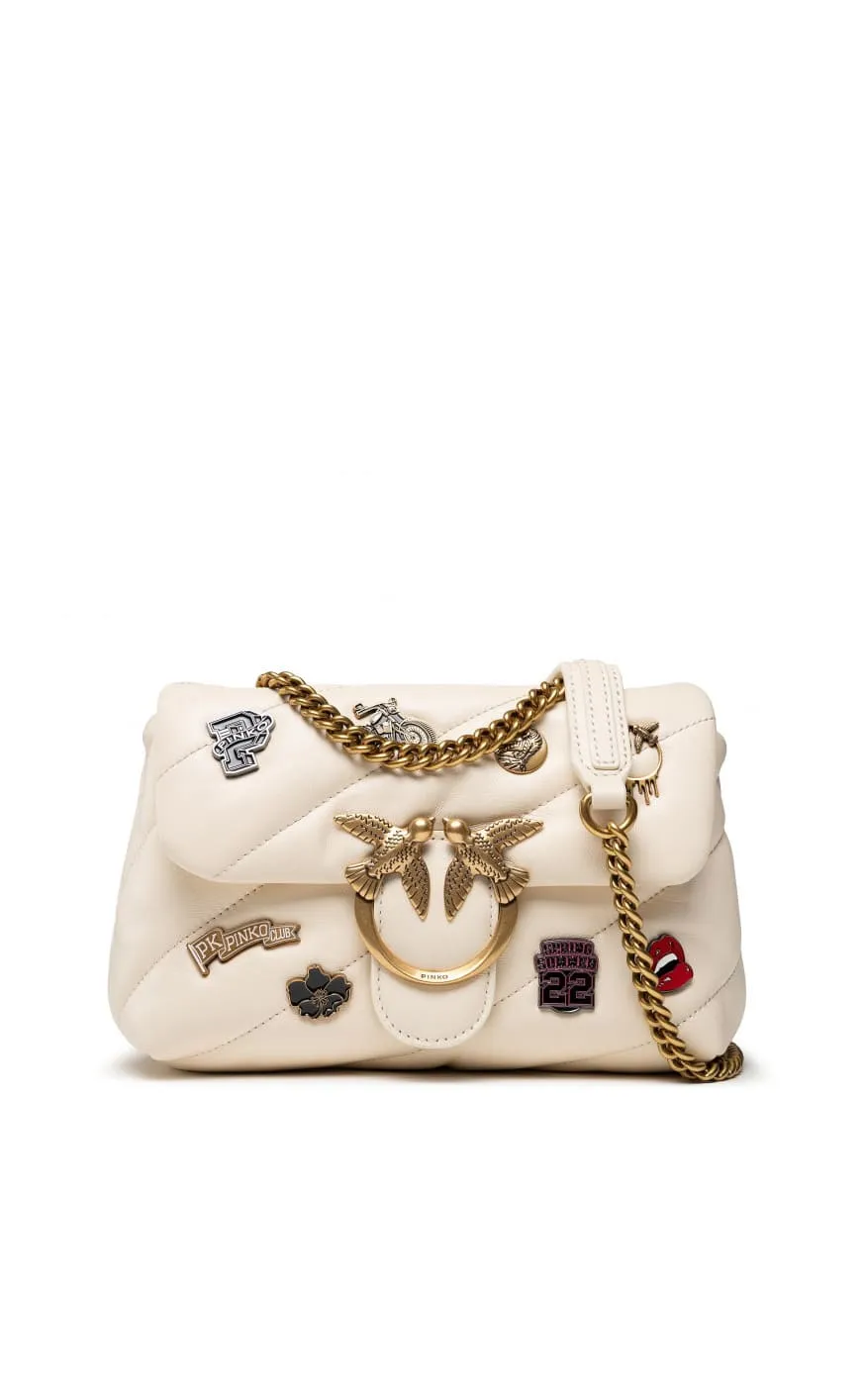 MINI LOVE BAG PUFF VERSITY PINS — white