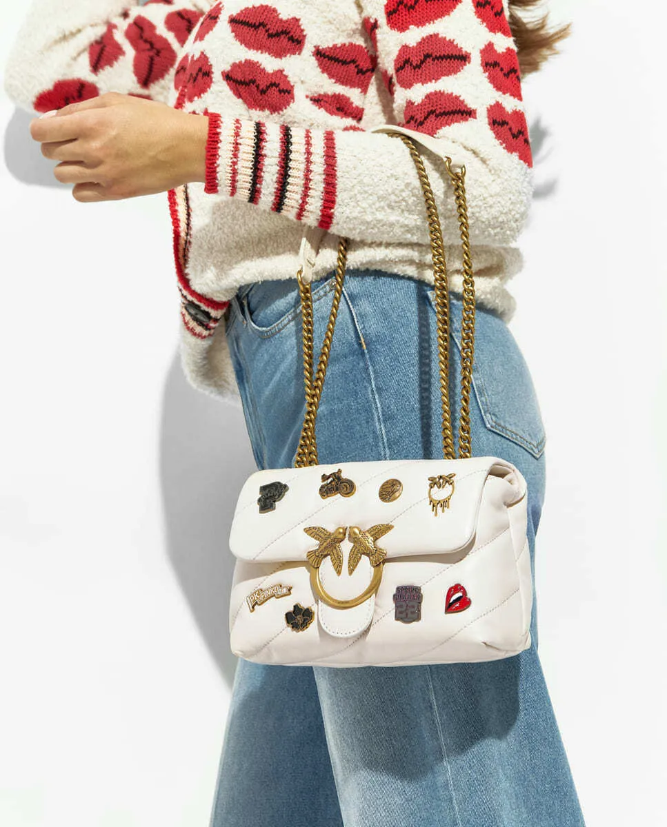 MINI LOVE BAG PUFF VERSITY PINS — white