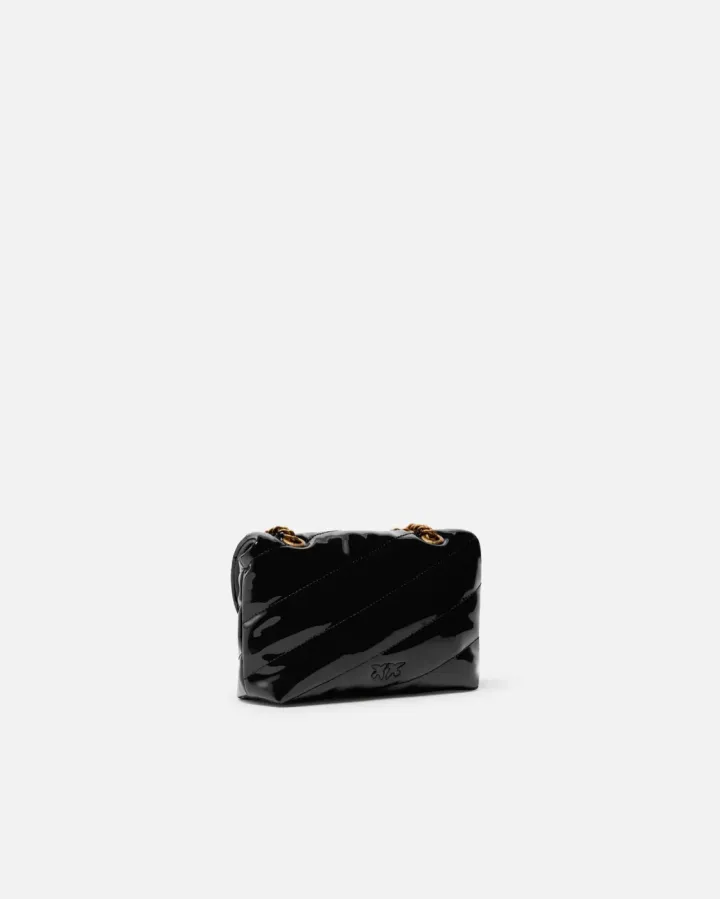 PATENT MINI LOVE BAG PUFF CROSSBODY BAG — black